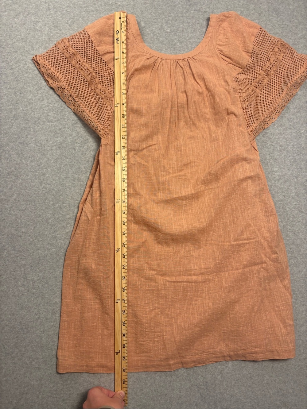 Peach / Coral Short-Sleeve Mini Dress with Lace Detail - Picture 4 of 8